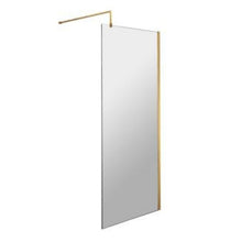 Load image into Gallery viewer, Hudson Reed Brushed Brass Wetroom Screen, Shower Screen With Brass Arms, Feet &amp; Support Bar - 1950x700mm
