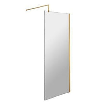Load image into Gallery viewer, Hudson Reed Brushed Brass Wetroom Screen, Shower Screen With Brass Arms, Feet &amp; Support Bar - 1950x900mm

