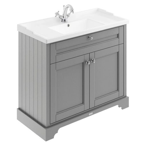 Hudson Reed Old London 2-Door Bathroom Cabinet Vanity Unit & 1TH Bathroom Basin, Storm Grey - 1000x868mm LOF207