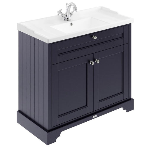 Hudson Reed Old London 2-Door Bathroom Cabinet Vanity Unit & 1TH Bathroom Basin, Twilight Blue - 1000x868mm LOF307