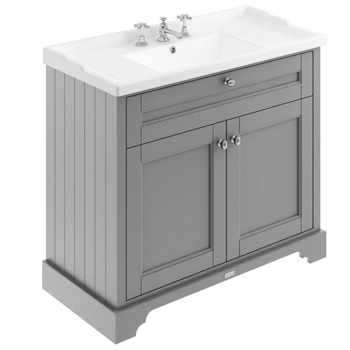 Hudson Reed Old London 2-Door Bathroom Cabinet Vanity Unit & 3TH Bathroom Basin, Storm Grey - 1000x868mm LOF237