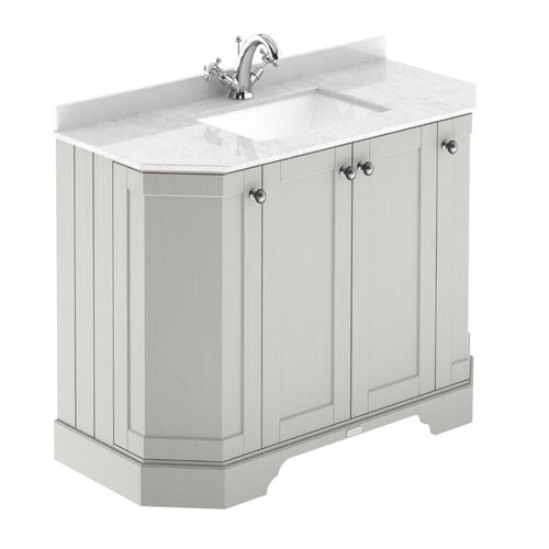 Hudson Reed Old London 4-Door Angled Vanity Unit & 1TH Marble Top Bathroom Basin, Timeless Sand - 1000x810mm White Marble LOF483