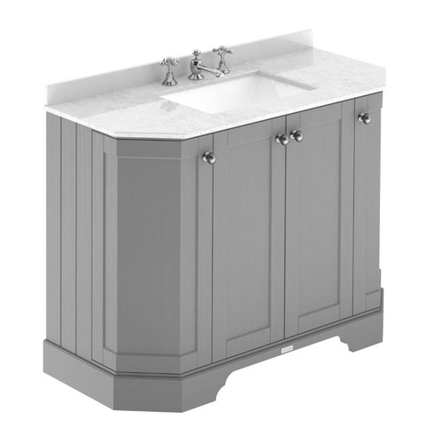 Hudson Reed Old London 4-Door Angled Vanity Unit & 3TH Marble Top Bathroom Basin, Storm Grey - 1000x810mm White Marble LOF286