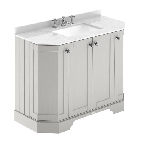 Hudson Reed Old London 4-Door Angled Vanity Unit & 3TH Marble Top Bathroom Basin, Timeless Sand - 1000x810mm White Marble LOF486