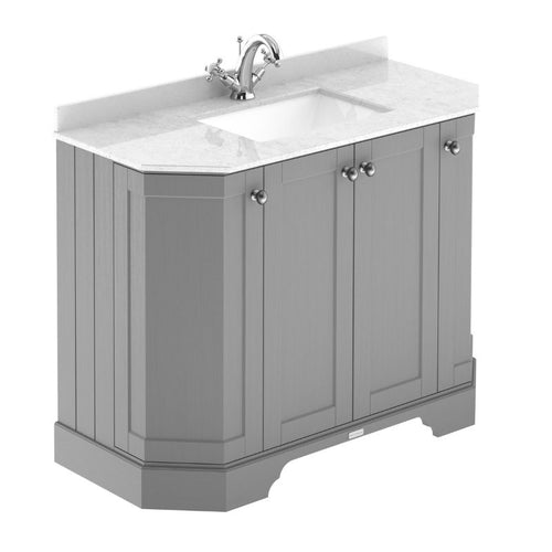 Hudson Reed Old London 4-Door Angled Vanity Unit & Marble Top Bathroom Basin, Floor Mounted Strom Grey - 1036x810mm LOF283 White Marble