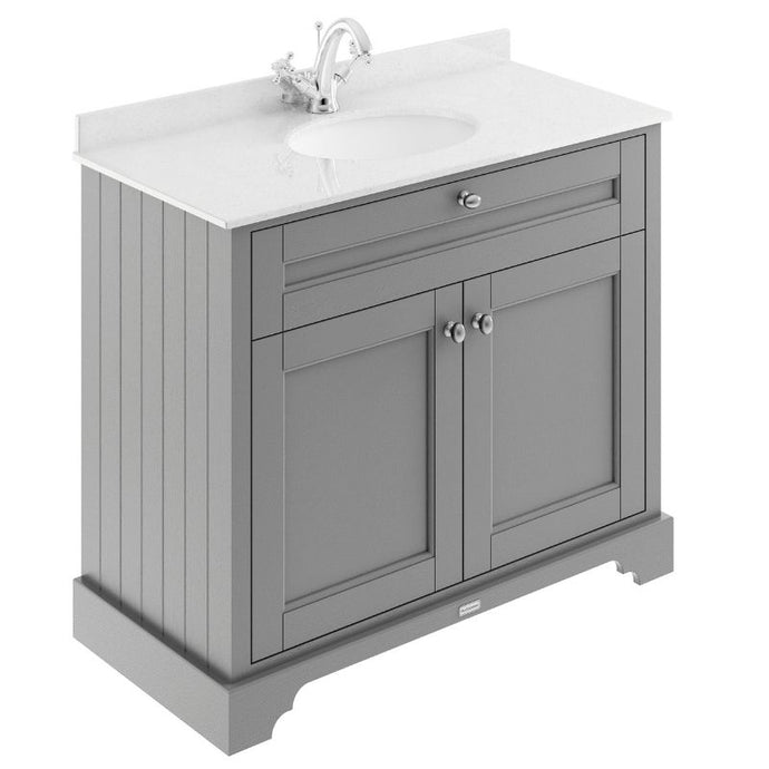 Hudson Reed Old London Bathroom Cabinet Vanity Unit & 1TH Marble Top Bathroom Basin, Storm Grey - 1000x890mm