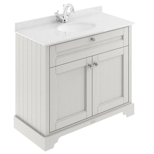 Hudson Reed Old London Bathroom Cabinet Vanity Unit & 1TH Marble Top Bathroom Basin, Timeless Sand - 1000x890mm White Marble LOF477