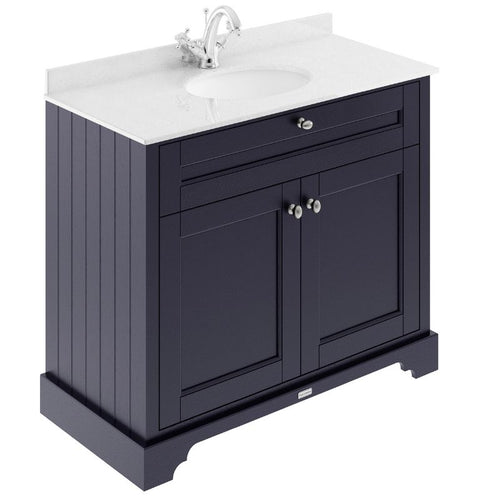 Hudson Reed Old London Bathroom Cabinet Vanity Unit & 1TH Marble Top Bathroom Basin, Twilight Blue - 1000x890mm White Marble LOF377