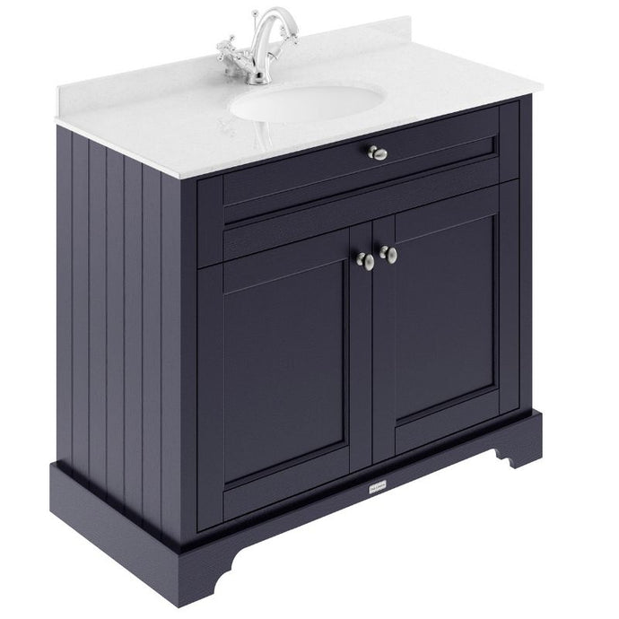 Hudson Reed Old London Bathroom Cabinet Vanity Unit & 1TH Marble Top Bathroom Basin, Twilight Blue - 1000x890mm White Marble LOF377