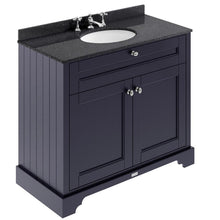 Load image into Gallery viewer, Hudson Reed Old London Bathroom Cabinet Vanity Unit &amp; 3TH Marble Top Bathroom Basin, Twilight Blue - 1000x890mm Black Marble LOF379
