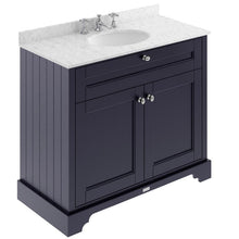 Load image into Gallery viewer, Hudson Reed Old London Bathroom Cabinet Vanity Unit &amp; 3TH Marble Top Bathroom Basin, Twilight Blue - 1000x890mm Grey Marble LOF381
