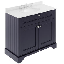 Load image into Gallery viewer, Hudson Reed Old London Bathroom Cabinet Vanity Unit &amp; 3TH Marble Top Bathroom Basin, Twilight Blue - 1000x890mm White Marble LOF380
