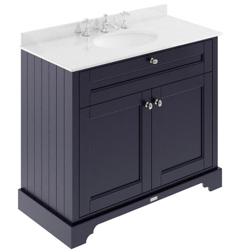 Hudson Reed Old London Bathroom Cabinet Vanity Unit & 3TH Marble Top Bathroom Basin, Twilight Blue - 1000x890mm White Marble LOF380