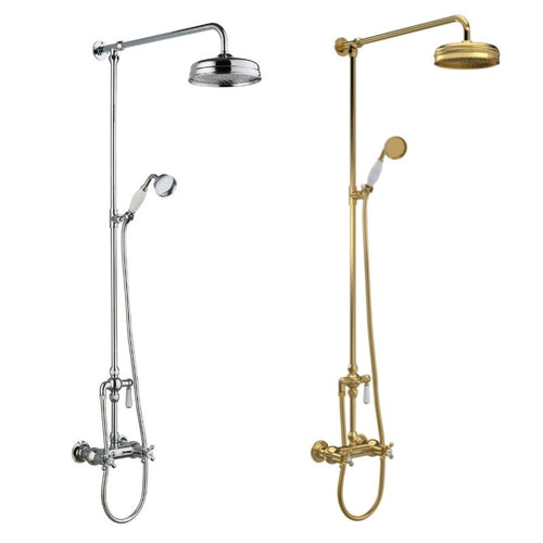 Hudson Reed Old London Traditional Thermostatic Fixed Riser Kit With Shower Valve & 8″ Shower Head A3117 Polished Chrome A8117 Brushed Brass