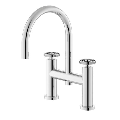 Hudson Reed Revolution Deck-Mounted Bath Filler, Industrial Style Design With Circular Cross Head Handles TIW353