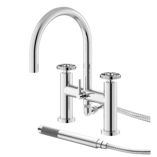 Hudson Reed Revolution Deck-Mounted Bath Shower Mixer, Industrial Style Design With Circular Cross Head Handles TIW354