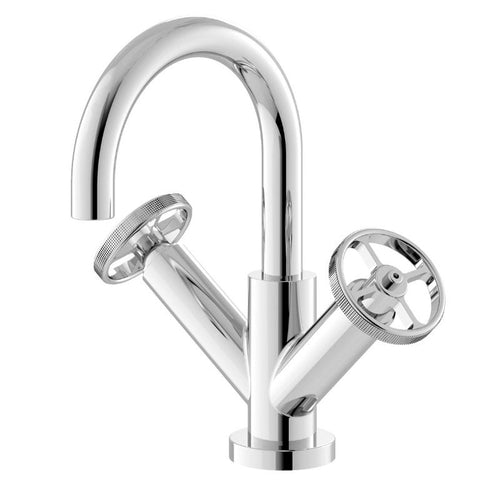 Hudson Reed Revolution Mono Bathroom Basin Mixer, Industrial Style Design With Circular Cross Head Handles TIW315