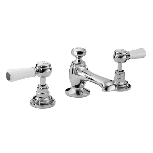 Hudson Reed Topaz Lever 3-Hole Deck-Mounted Bathroom Basin Mixer Tap, 14 Turn Ceramic Discs BC307HL White Topaz