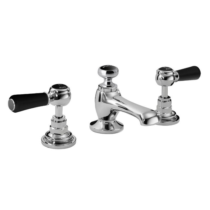 Hudson Reed Topaz Lever 3-Hole Deck-Mounted Bathroom Basin Mixer Tap, 14 Turn Ceramic Discs BC407HL Black Topaz