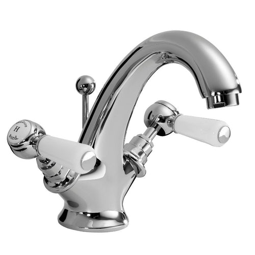 Hudson Reed Topaz Lever Mono Bathroom Basin Mixer Tap, 14 Turn Ceramic Discs BC305HL White Topaz