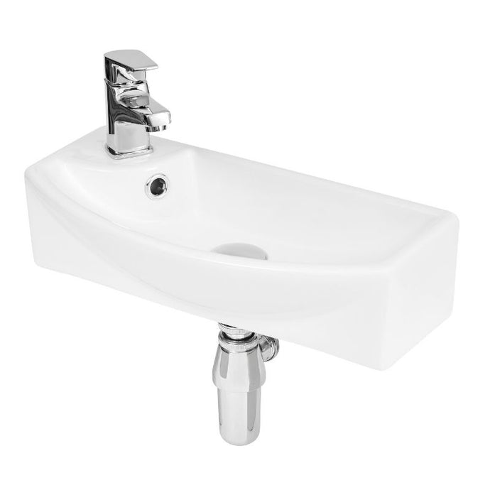 Hudson Reed Vessel Wall Hung Small Ceramic Bathroom 1TH Wash Basin With Overflow - 450x120mm