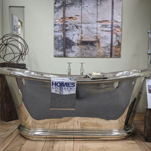Hurlingham Bulle Nickel Bath, Nickel Roll Top Boat Bath - 1700x740mm renaissanceathome