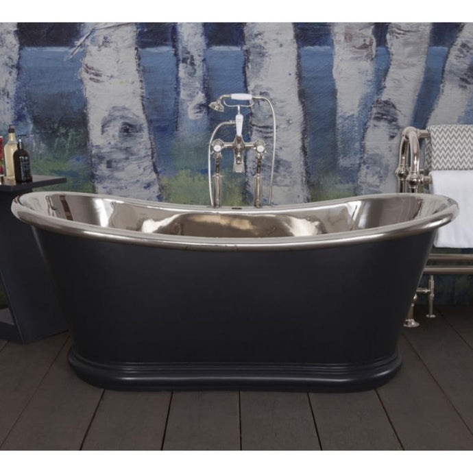 Hurlingham Bulle Nickel Painted Bath, Painted Nickel Roll Top Boat Bath - 1700x740mm renaissanceathome