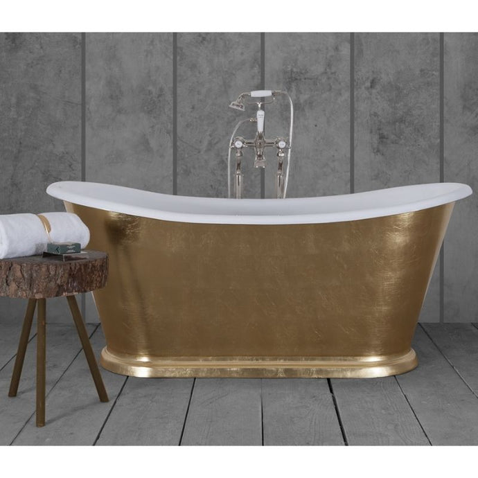 Hurlingham Caravel Bateau Freestanding Cast Iron Bath, Hand Gilded Roll Top Bathtub - 1400x740mm Gold Bath renaissanceathome