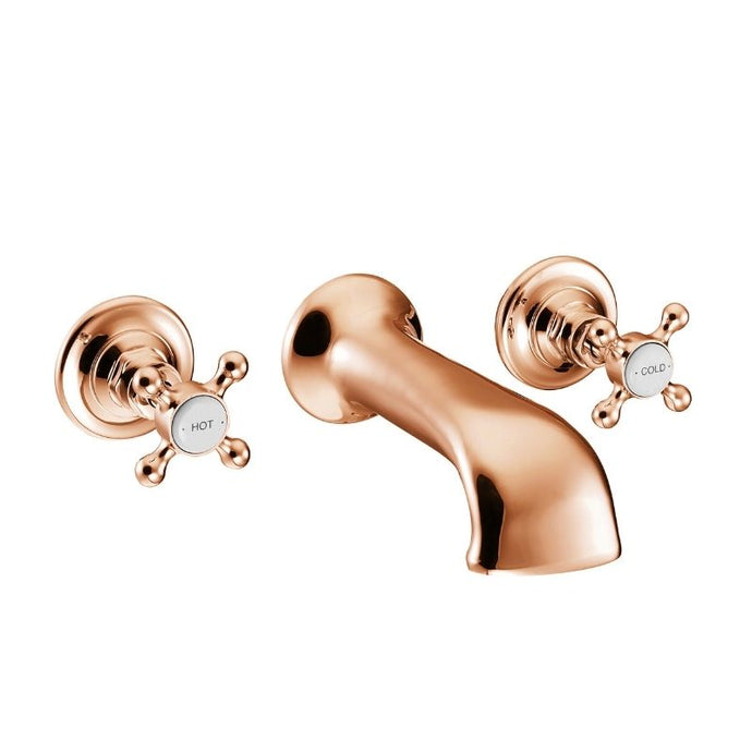 Hurlingham Crosshead 3-Hole Wall-Mounted Bath Filler Taps SWT019C Polished Copper Bathroom Tap