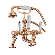 Load image into Gallery viewer, Hurlingham Crosshead Deck-Mounted Bath Mixer Taps With Cranked Legs Polished Copper SWT022C Bath Shower Mixer
