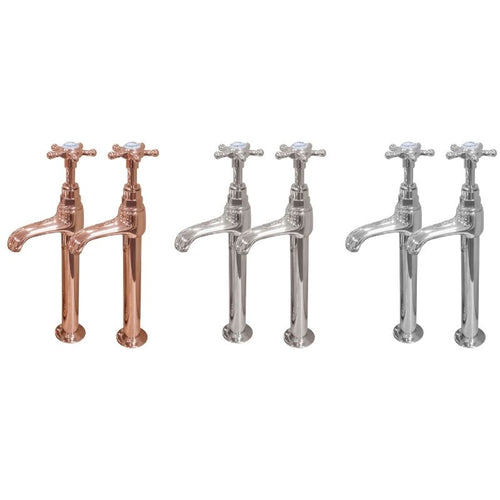 Hurlingham Crosshead Tall Basin Pillar Taps Bathroom Sink Taps