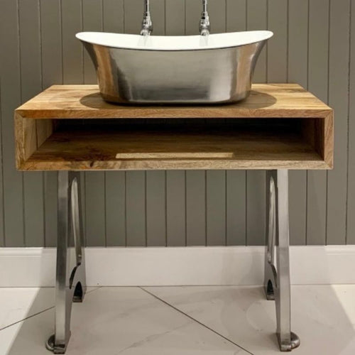 Hurlingham Fruitwood Cube Bathroom Basin Stand, Bathroom Vanity Unit - 900x175mm