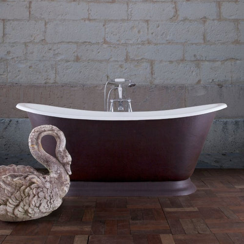 Hurlingham Galleon Cast Iron Freestanding Bath, Leather Wrapped Roll Top Boat Bath - 1400x740mm Fully Wrapped Leather Bath renaissanceathome