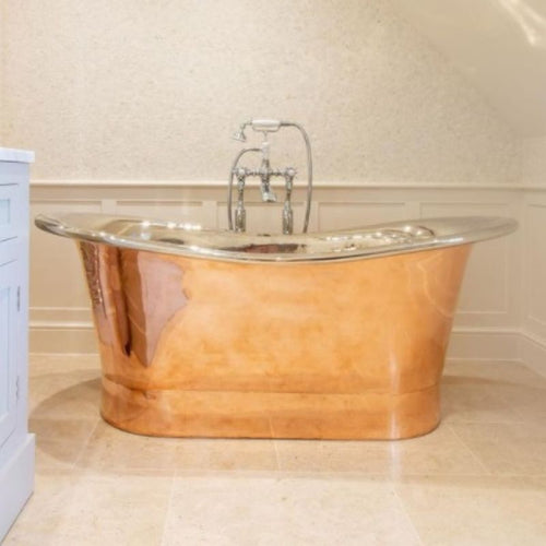 Hurlingham Godolphin Copper-Nickel Bath, Copper-Nickel Roll Top Boat Bath - 1730x710mm renaissanceathome