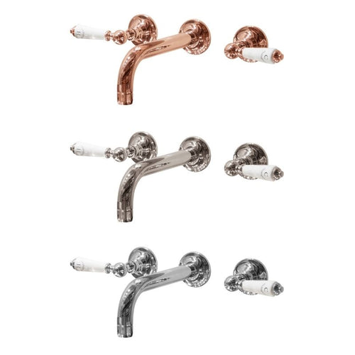 Hurlingham Lever 3-Hole Wall-Mounted Basin Mixer Taps