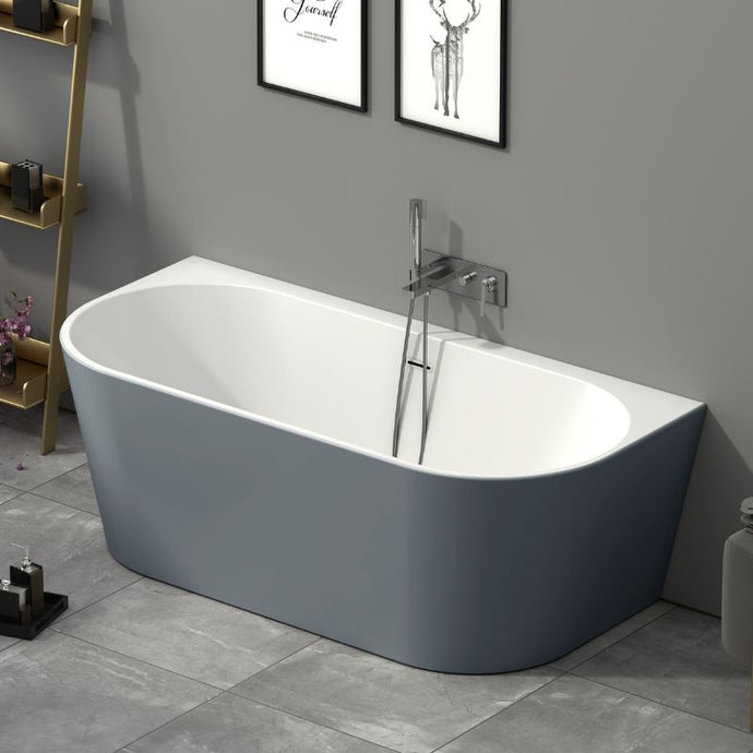 Indulgent Bathing Aspen Acrylic D-Shaped Bath, Back-To-Wall Bathtub, Painted Bathtub - 1700x800mm