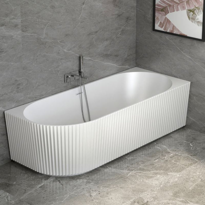 Indulgent Bathing Ripple Textured Shower Bath, Back To Wall Bathtub - 1750x800mm