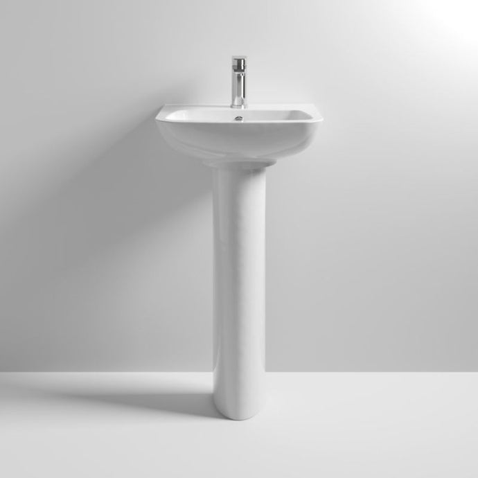 Nuie Ambrose Ceramic Bathroom Wash Basin & Pedestal - 730x450mm