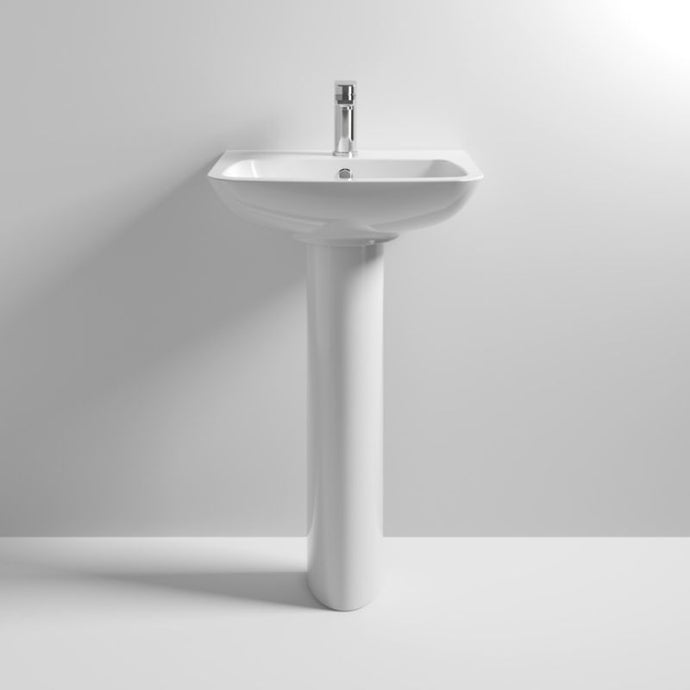 Nuie Ambrose Ceramic Bathroom Wash Basin & Pedestal - 735x500mm