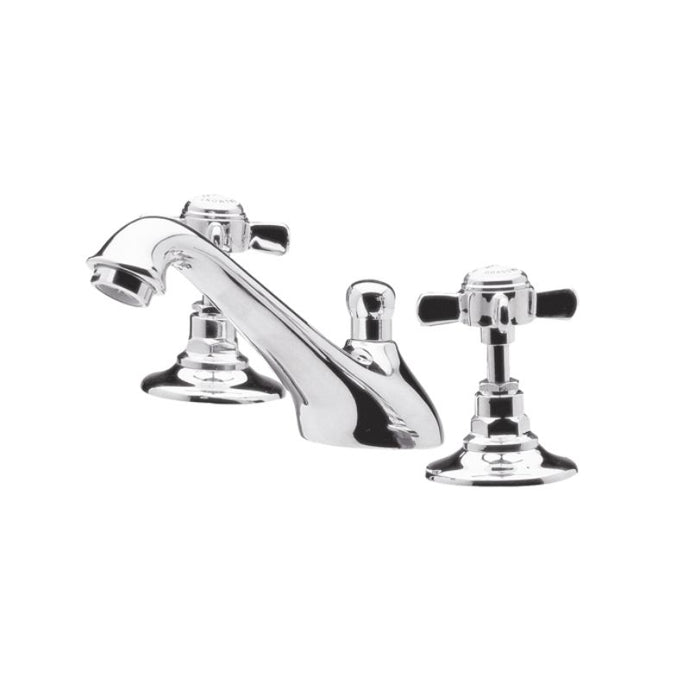 Nuie Beaumont Crosshead 3TH Deck-Mounted Bathroom Basin Tap Mixer, With Pop Up Waste