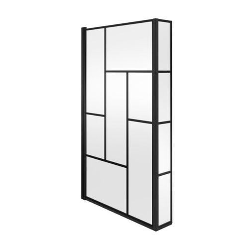 Nuie Black Square Block Framed Shower Screen, With Fixed Return Panel - 1430x795mm