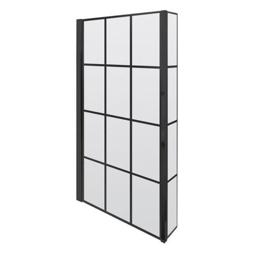 Nuie Black Square Framed Shower Screen, With Fixed Return Panel - 1430x808mm