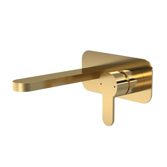 Nuie Concealed Bathroom Basin Tap Mixer, Wall-Mounted Spout & Lever With Plate Brushed Brass ARV828