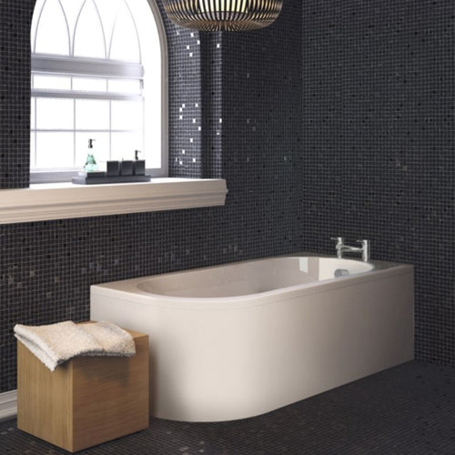 Nuie Crescent Acrylic Shower Bath, Back To Wall Corner Bath - 1700x725mm