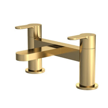 Load image into Gallery viewer, Nuie Deck Mounted 2-Hole Bath Filler, Lever Tap Mixer Brushed Brass ARV803
