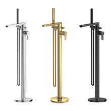 Load image into Gallery viewer, Nuie Floor Standing Bath Shower Mixer, With Handset &amp; Single Lever Cartridge - 880mm Matt Black ARV321 Polished Chrome ARV421 Brushed Brass ARV821
