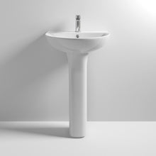 Load image into Gallery viewer, Nuie Freya Ceramic Bathroom Wash Basin &amp; Pedestal - 825x550mm
