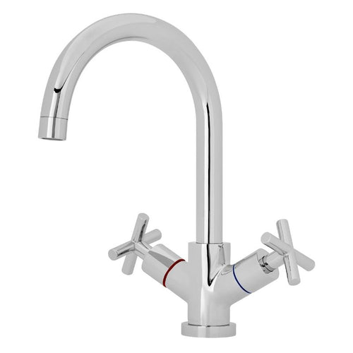 Nuie Kitchen Sink Tap, Curved Swivel Spout With Crosshead Handles KC320