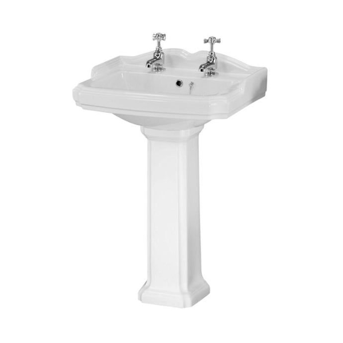 Nuie Legend Ceramic Bathroom Wash Basin & Pedestal, With 2TH - 915x590mm