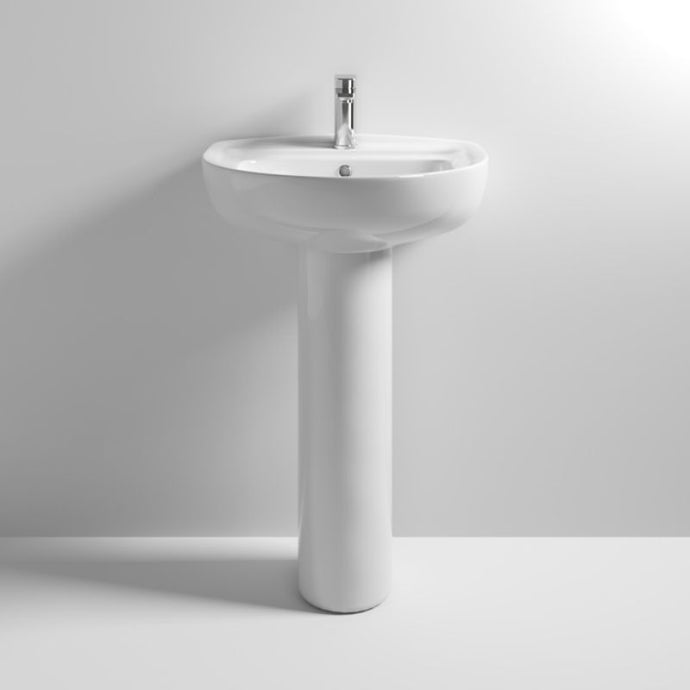 Nuie Melbourne Large Ceramic Bathroom Wash Basin & Pedestal - 845x555mm